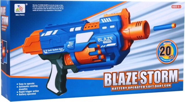 elektryczny pistoletowy blaster Blaze Storm z 20 piankowymi strzałkami, zasięg do 10 m