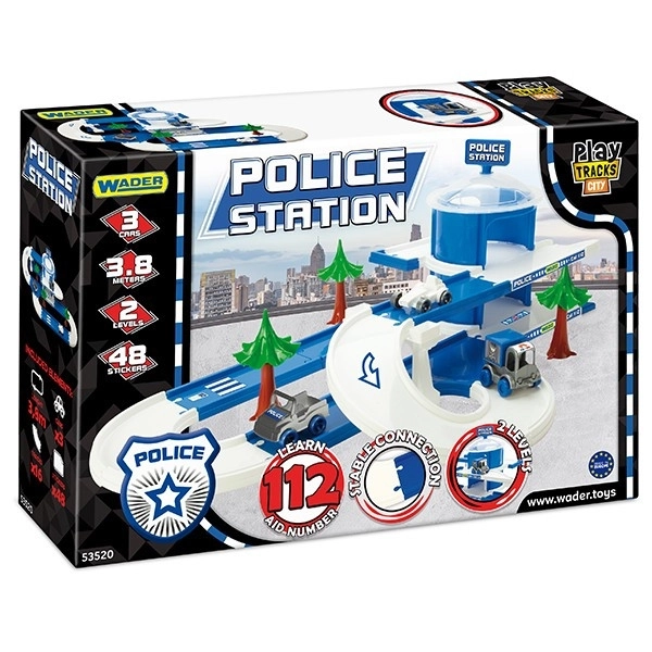 Garaż+tor Kid Cars 3D Policja plastik 3,8m w pudełku 59x40x15cm 12m+ Wader
