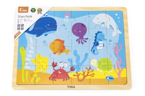 Drewniane puzzle 24 elementowe - podwodny świat