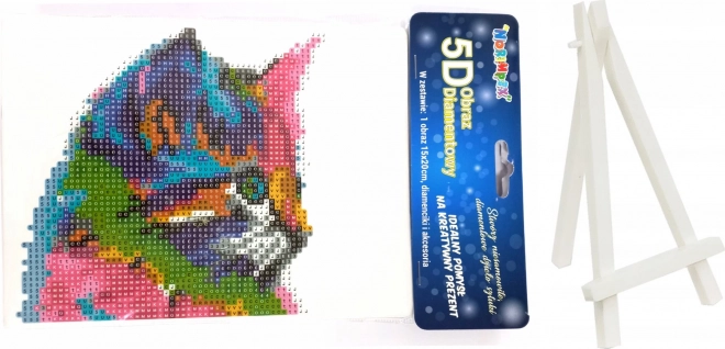 Malowanie diamentowe Kolorowy kotek 15 × 20 cm ze stojakiem