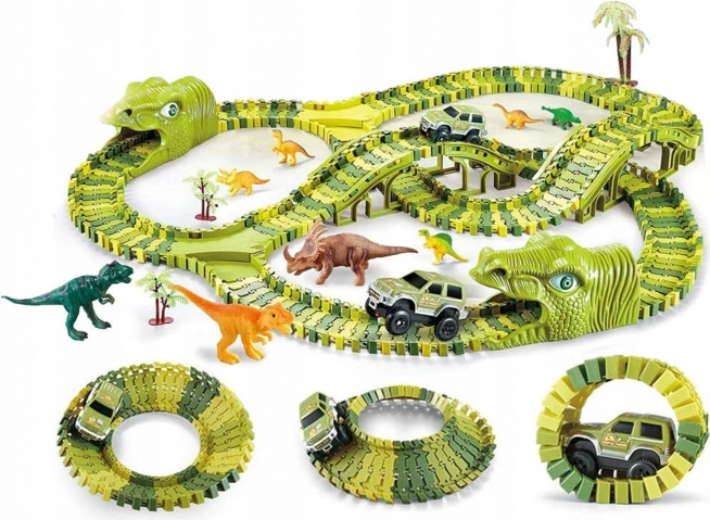 Dinozaurzy tor wyścigowy z samochodzikiem i figurkami