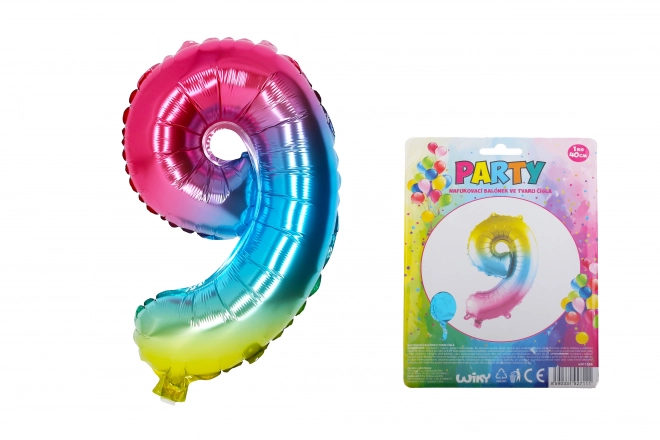 Tęczowy balon dmuchany - cyfra 9
