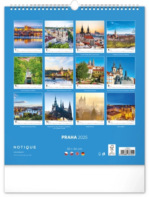 Kalendarz ścienny Praga 2025, 30 × 34 cm