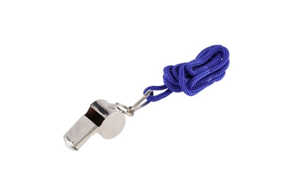 Gwizdek z linką metalową/tkaniną 5 cm na karcie