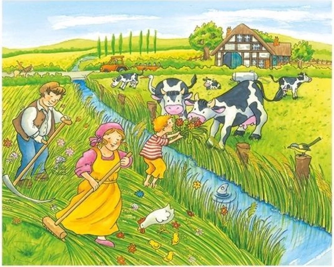GOKI drewniane klocki pory roku na farmie, 12 klocków