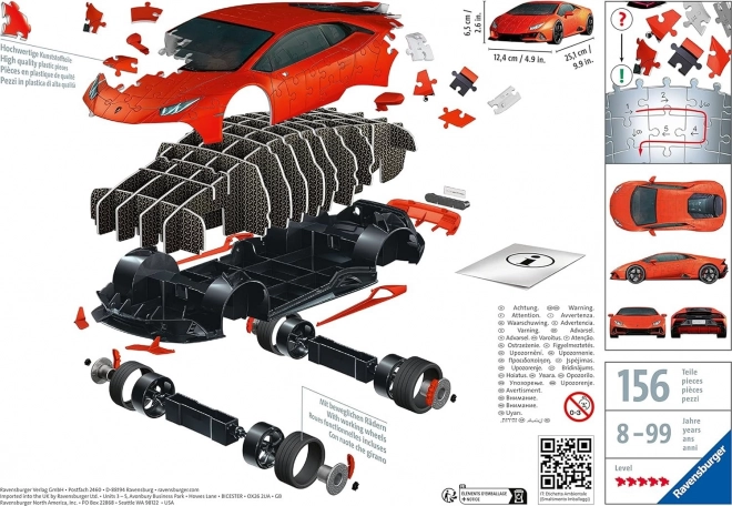Puzzle 108 elementów 3D Pojazdy Lamborghini Huracan Evo Arancio