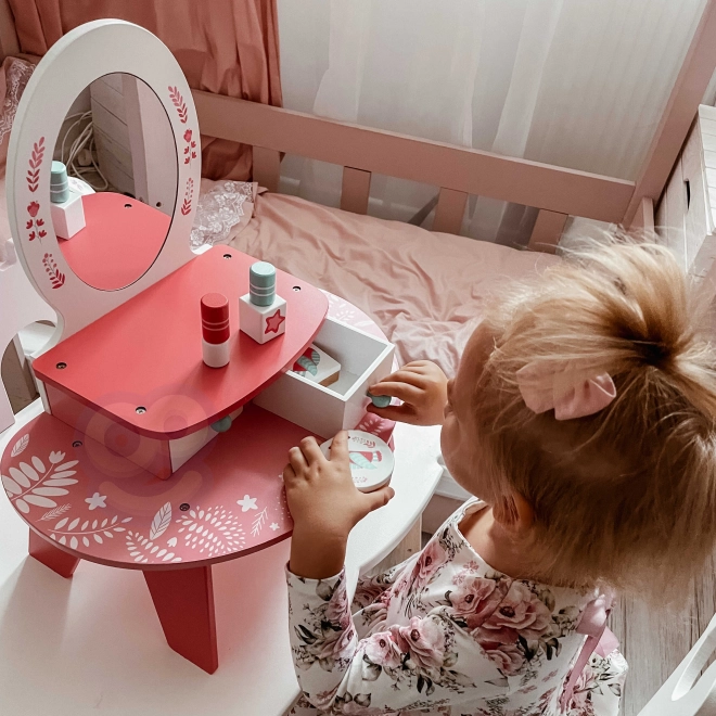 Różowa drewniana toaletka z lustrem Tooky Toy