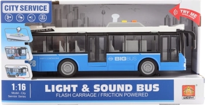 Niebieski miejski autobus ze światłami i dźwiękami
