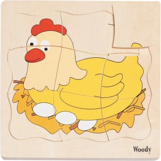 Drewniane warstwowe puzzle życie kurki 3+