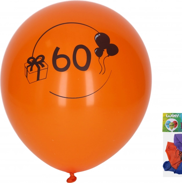 Balony z numerem 60, 30 cm, mix kolorów, zestaw 5 szt.