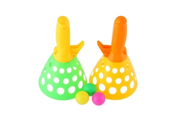 Gra w łapanie piłki 2szt plastik 19cm + 3 piłeczki w siatce