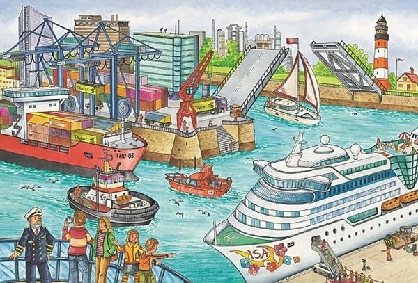 Tętniący życiem port i ruch morski