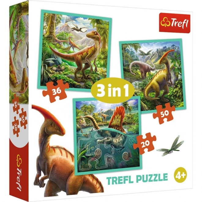 Puzzle 3w1 Świat Dinozaurów 20x19,5cm w pudełku 28x28x6cm