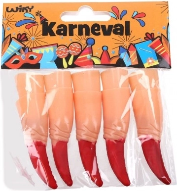 Plastikowe palce z czerwonymi pazurami na karnawał - 10 szt.