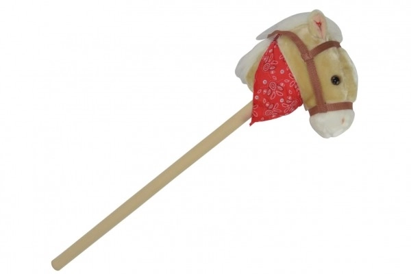 Koń na kiju pluszowym 80cm na baterie z dźwiękiem beżowy w woreczku