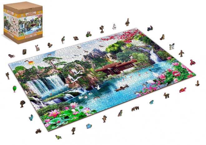 Drewniane puzzle Wodospady w japońskim ogrodzie