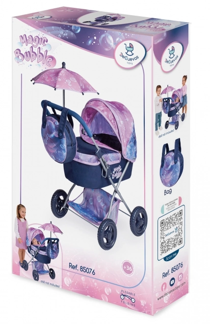 DeCuevas 85076 Składany wózek dla lalek z parasolem i torbą Magic Bubble 2024 - 60 cm