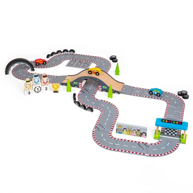 Bigjigs Rail Drewniana autostrada dzień wyścigu