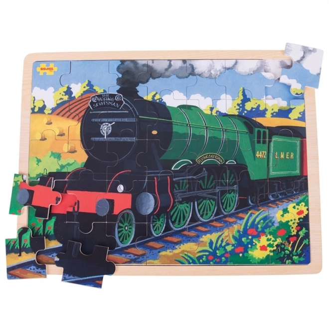 Bigjigs Toys Drewniane puzzle historyczny pociąg Flying Scotsman 35 elementów