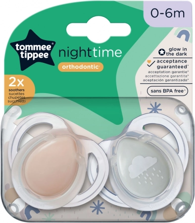 Smoczek symetryczny silikonowy Night 0–6 m, 2 szt., Róż/Niebieski