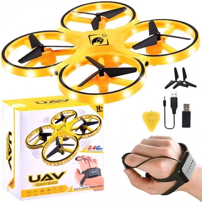 Dron sterowany gestami ręki + pilotowanie zdalne Kwadrokopter RC0573 – Żółta