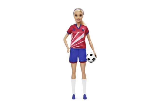 Lalka Barbie piłkarka w czerwonym stroju