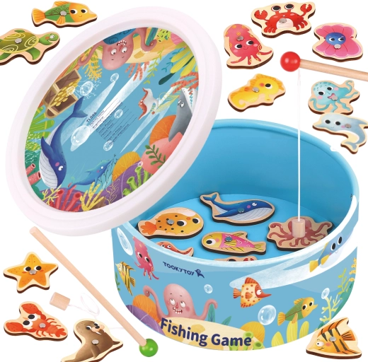 Tooky Toy magnetyczna gra w łowienie rybek – drewniany zestaw