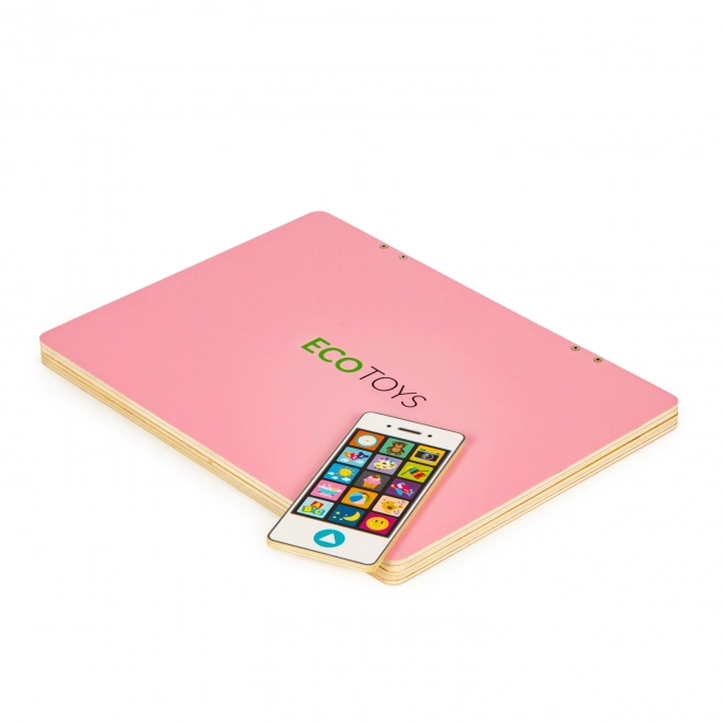 ECOTOYS Drewniany notebook z magnetycznym monitorem - różowy