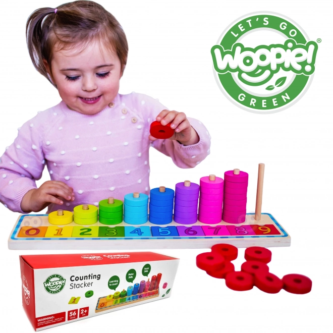 Woopie Green montessori drewniana układanka do liczenia i kolorów, 56 elementów