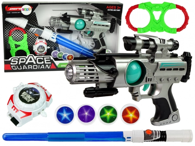 Zestaw kosmicznych broni Space Guardian z laserowym pistoletem i mieczem
