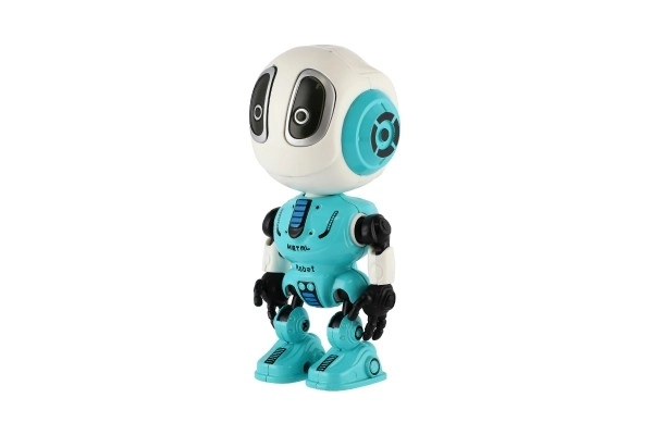 Robot ECHO powtarzający zdania metalowy 12cm niebieski na baterie z dźwiękiem i światłem w pudełku 10,5x15x5,5cm