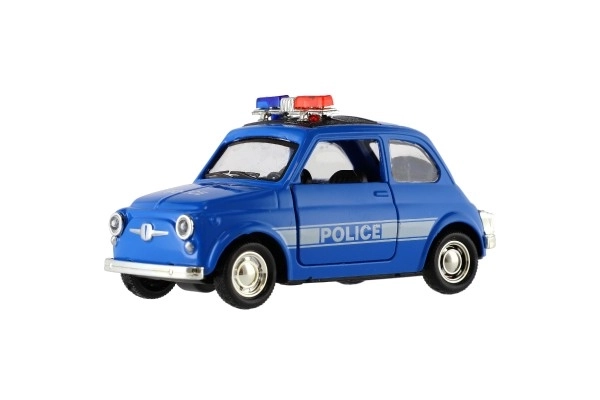 Auto policyjne retro 11cm metal/plastik na napęd wsteczny na baterie ze światłem 4 rodzaje