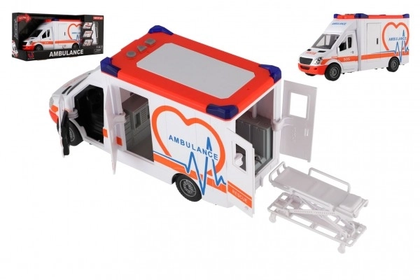 Plastowa ambulans zabawkowa 28cm z leżakiem i napędem bezwładnościowym ze światłem i dźwiękiem