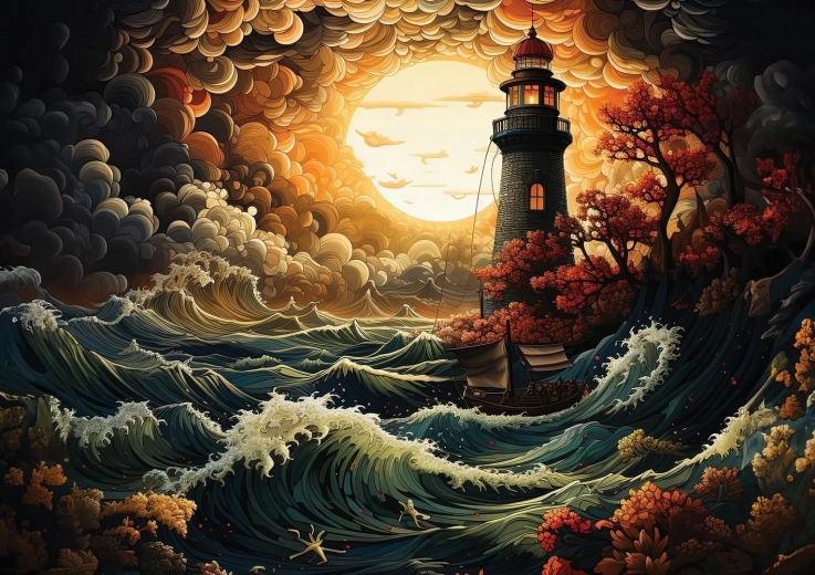 Puzzle ART PUZZLE Latarnia morska w burzy 1500 elementów
