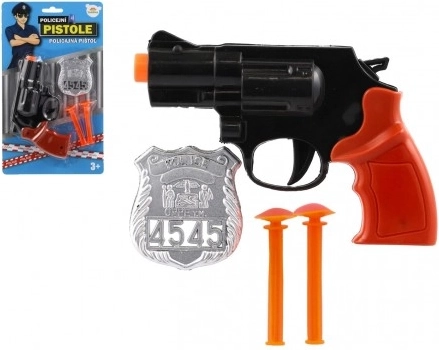 Policyjny pistolet z odznaką i strzałkami z przyssawkami, 15 cm