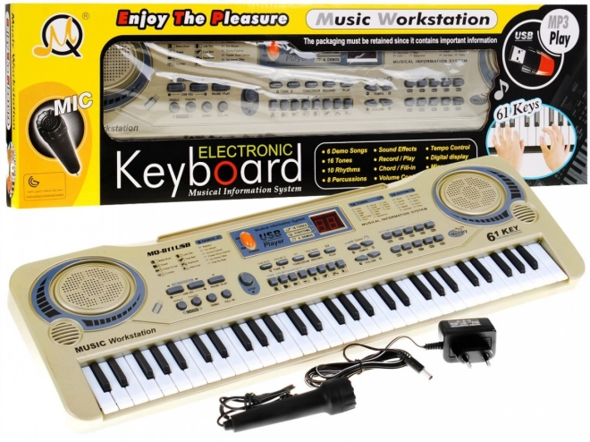 Beżowa klawiatura dla dzieci 5+ Mikrofon + nagrywanie + USB MP3 - model nr 811