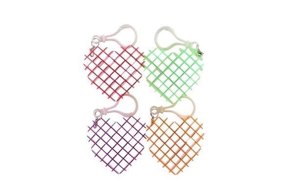 Zawieszka fidget serce zmieniające kształt antystresowy plastik 6cm 4 kolory w pudełku 6x6,5cm 24 szt. w opakowaniu