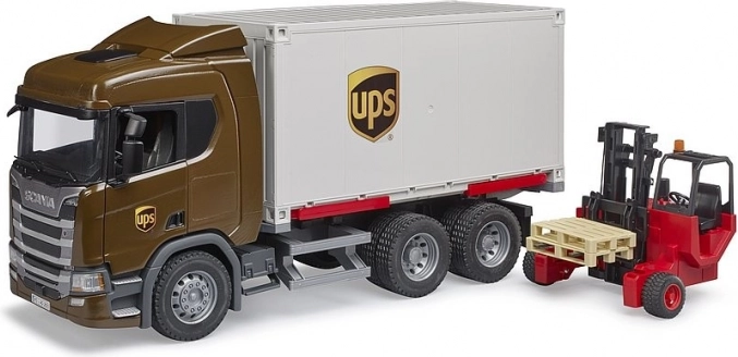 Pojazd ciężarowy SCANIA Super 560R UPS z wózkiem widłowym BRUDER 1:16