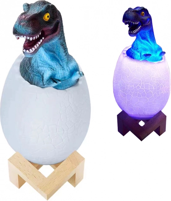 Nocna lampka RGB dinozaur w jajku z drewnianą podstawką
