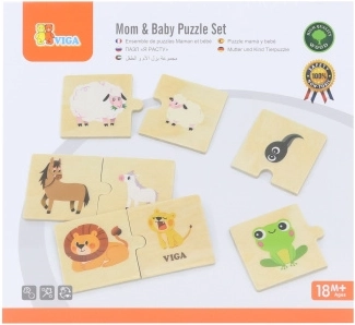 Drewniane puzzle VIGA mama i młode – pary zwierząt