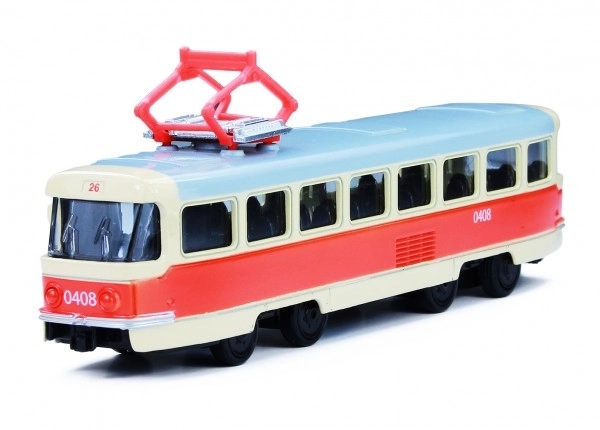 Tramwaj Tatra T3 czeska metalowa 16cm retro na mechanizm wstecznego biegu w pudełku 20x8x6cm CZ design