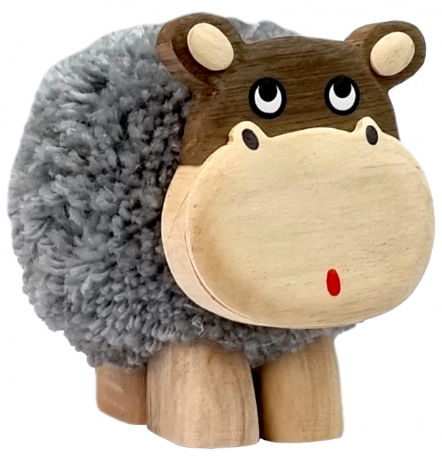 Drewniana figurka XL Hipopotam z Pomponem