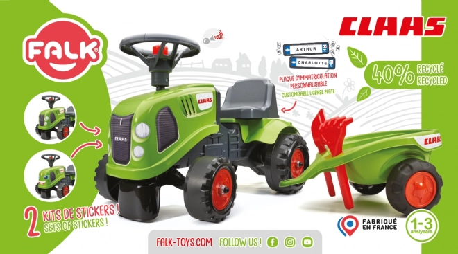 Jeździk traktor Claas zielony z kierownicą i przyczepą