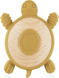 Silikonowy drewniany gryzak Turtle, musztardowy żółty