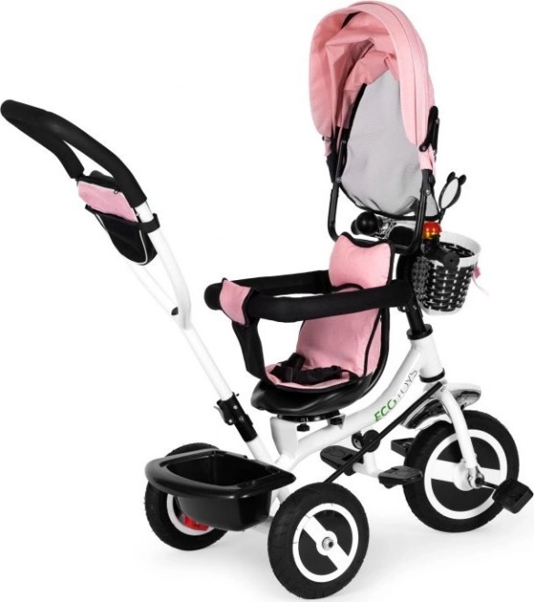 ECOTOYS Trójkołowy rowerek z daszkiem i rączką - różowy