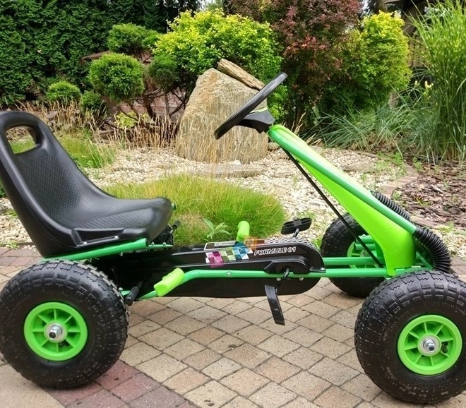 Pedałowy gokart powietrzny + Nadmuchiwane opony + Regulowane siedzenie – Zielona