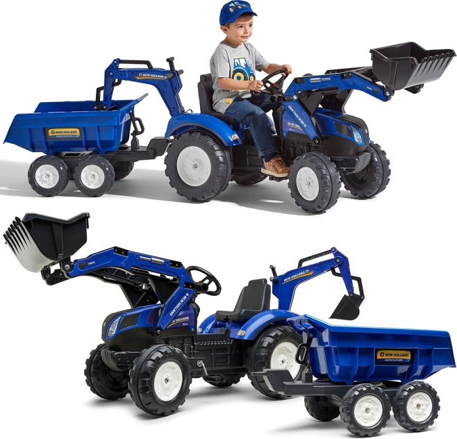 Falk traktor na pedały New Holland z przyczepą, niebieski, od 3 lat