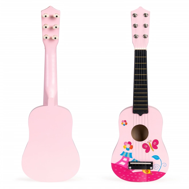Dziecięca drewniana gitara, metalowe struny, różowa ECOTOYS