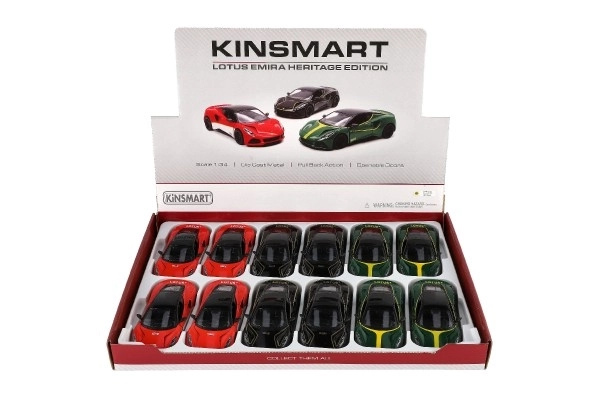 Auto Kinsmart Lotus Emira 1:38 metal/plast 12,5cm 3 kolory na napęd wsteczny 12szt w pudełku