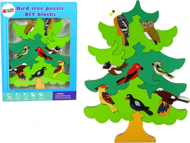 Drewniane drzewo – puzzle z leśnymi ptakami DIY